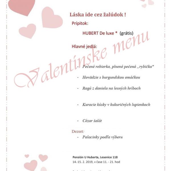 Penzión U Huberta - Valentínske menu 2019